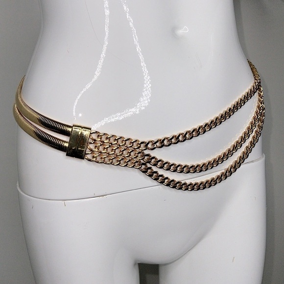 1980’s Triple Goldtone Chain Drop 30” Waist Belt main image 6